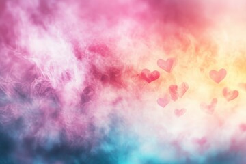 Wall Mural - Abstract Romantic Background with Pastel Hearts and Smoky Clouds