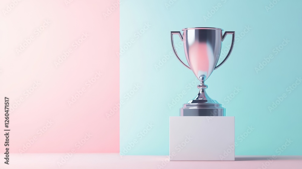 Modern angular trophy on a matte white pedestal with a soft color ...