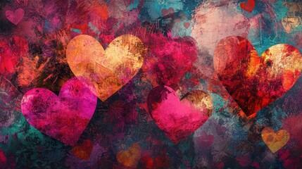 Aufkleber - Colorful Abstract Hearts Background Romantic Grunge Texture