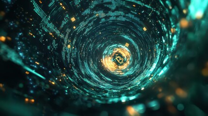 Wall Mural - a mesmerizing digital vortex with shimmering blockchain fragments