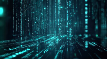 A futuristic crypto backdrop with glowing codes flowing in soft focus