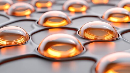 Poster - Futuristic Technology Grid with Glowing Domes and Metallic Surface