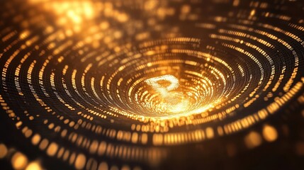 A modern crypto backdrop featuring an abstract vortex of binary lights