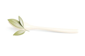 Poster - Creamy White Spoon with Three Green Leaves Resting on Top