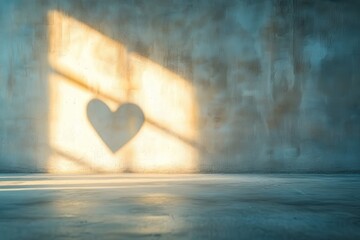 Poster - Heart Shaped Sunlight Shadow on a Textured Concrete Wall