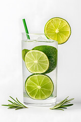 Sticker - Alcoholic drink gin tonic cocktail with lemon, rosemary and ice isolated on white backdrop