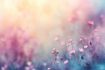 Poster - Pastel Pink and Purple Flowers in a Soft Focus Field