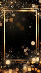 Wall Mural - A modern picture frame with a gold, sparkling backdrop, perfect for New Year’s Eve celebrations or festive photography.