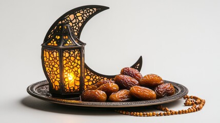 Aufkleber - Golden dates surround an intricately designed Arabic lantern, softly illuminating the table as families gather for iftar, sharing joy and blessings during Ramadan nights