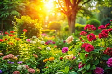 Canvas Print - Lush Green Garden Landscape: Candid Shot of Blooming Flowers and Vibrant Foliage