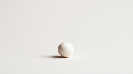 Poster - minimalist image featuring single white egg on light background, emphasizing simplicity and elegance. soft shadows create serene atmosphere