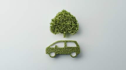 Poster - Eco-Friendly Concept of Green Tree and Car Made from Leaves