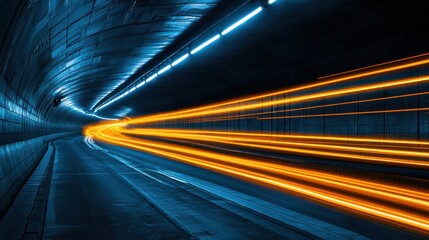 Poster - Dynamic Light Trails in a Dark Modern Urban Tunnel