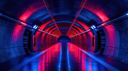 Poster - Futuristic tunnel illuminated with vibrant neon blue and pink lights