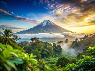 Wall Mural - Majestic Central American Volcano & Lush Rainforest, Bokeh Photography