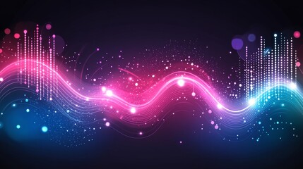 Poster - Abstract Data Flow Vibrant Pink, Blue, and White Lines, Glittering Particles, and a Dark Background