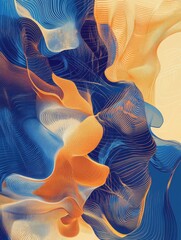 Wall Mural - Abstract blue and orange background with lines - Generative Ai