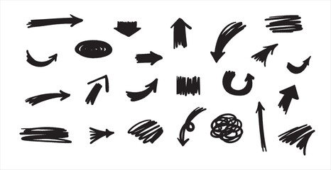 Fototapete - Marker artistic elements set. Grunge design elements, underlines and arrows. Vector collection isolated on white background.