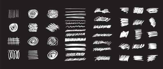 Poster - Set of hand drawn underlines. Abstract doodle lines, marker drawing stripes for design. Different shapes collection isolated on black background.