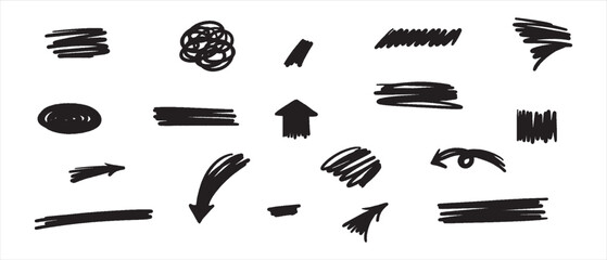 Poster - Marker artistic elements set. Grunge design elements, underlines and arrows. Vector collection isolated on white background.