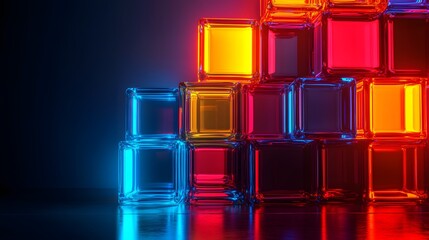 Poster - stack of colorful cubes on a black background with geometric shapes and patterns