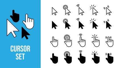 Fototapete - Cursor and hand click icons set