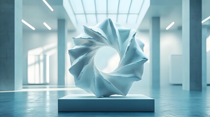 Poster - digital voxel sculpture displayed in a modern gallery with a sky background and contemporary design 