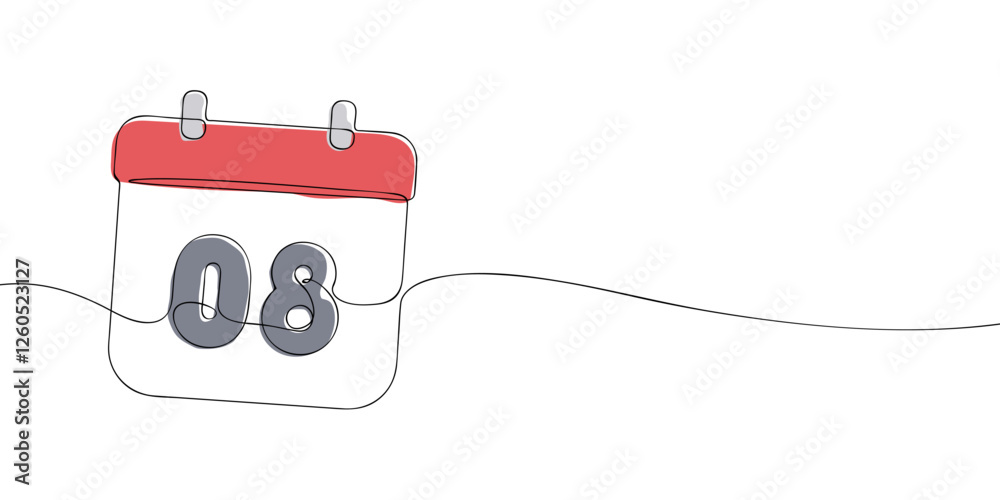 Simple one-line drawing of a desk calendar displaying eighth day of the ...