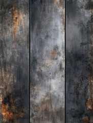 Poster - This captivating triptych showcases a rich array of industrial metal textures, blending deep blacks, grays, and warm rust tones for a striking visual impact.