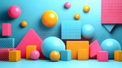 Poster - Colorful 3d shapes with flat shaded dynamic rendering on bright background