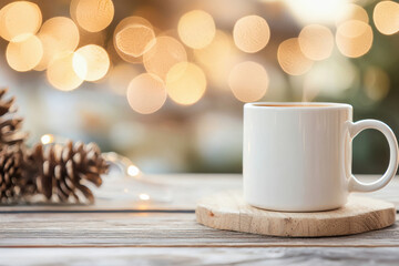 white coffee cup on wooden table