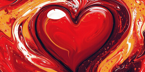 Poster - Heart shape created with vibrant red and orange swirls
