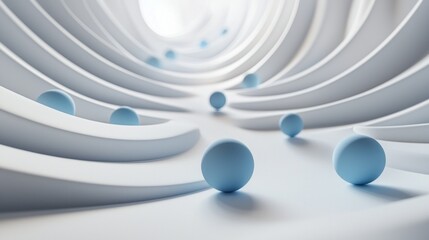 Poster - This captivating composition features spheres gently rolling through flowing curves and soft textures in a tranquil white setting