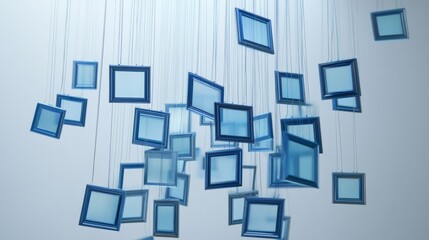 Poster - A charming display of blue frames suspended from the ceiling in a lollipop shape