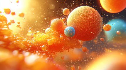 Poster - Abstract cosmic spheres explode, vibrant colors, dark background, digital art, ideal for sci-fi design