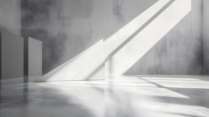 Poster - bright white minimalistic studio with concrete wall and large window in a modern design aesthetic