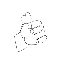 Fototapete - continuous line drawing icon doodle hands and symbol of love