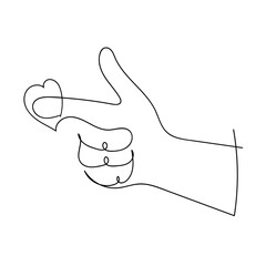 Fototapete - continuous line drawing icon doodle hands and symbol of love
