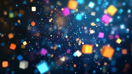 Poster - Abstract digital background with glowing neon lights and pixel blocks