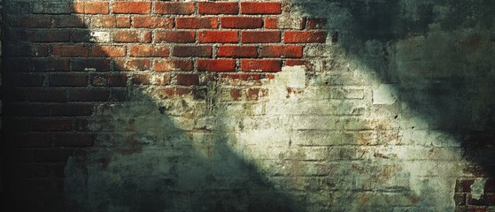 Poster - Textured Brick Wall with Shadows and Faded Paint for Artistic Background