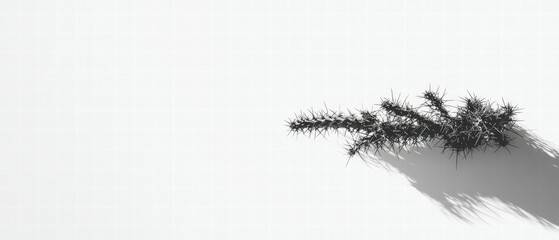 Poster - Minimalist Black and White Design Featuring Thorny Cactus on a Surface