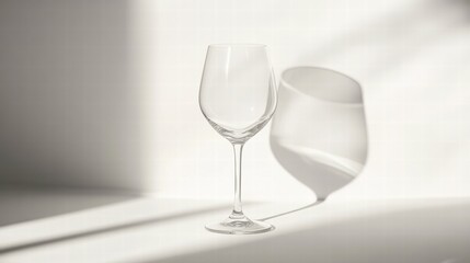 Poster - Elegant Empty Wine Glass with Shadow on Minimalist Background