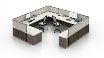 Poster - Open-space office layout with modern workstations, adjustable chairs, and neatly arranged desks.