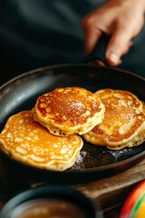 Wall Mural - Flipped pancakes are displayed in a pan, perfect for brunch, at home