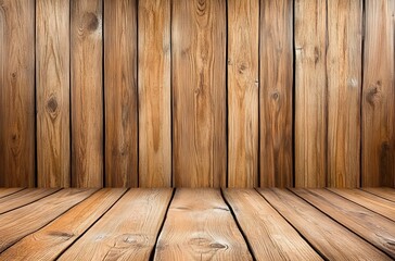 Poster - Rustic wooden wall and floor with a warm, textured appearance, ideal for backgrounds or home decor themes.