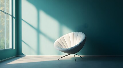 Poster - Minimalist chair in a clean room showcasing 3d personality design and a simple aesthetic environment