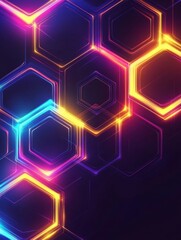 Aufkleber - Colorful glowing neon tech hexagons abstract background. Vector design