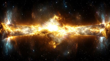 Canvas Print - Fiery cosmic explosion dramatically illuminates dark space with intense golden light. AI Generated