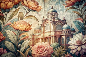 Poster - Chalk Botanical Sketches on Textured Fabric: Artistic Architectural Photography