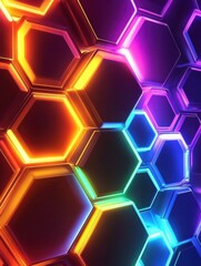 Aufkleber - Colorful glowing neon tech hexagons abstract background. Vector design